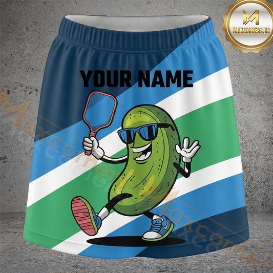 Maxcorners Pickleball Blue Green Pickle Athlete Personalized 3D Skort, Skirts With Shorts