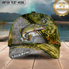 Maxcorners Fishing Olive Silver Curved Line Water Splash Personalized Name 3D Cap (12 Fish Species)
