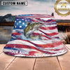 Maxcorners Fishing Watercolor American Flag Splash Personalized 3D Bucket Hat (13 Fish Species)