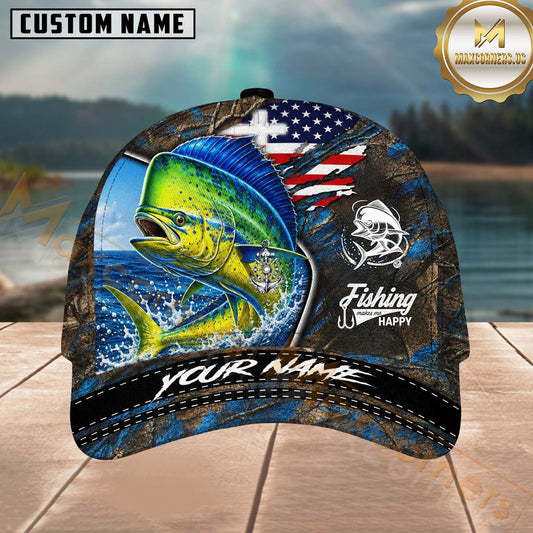 Maxcorners Fishing American Flag Camo Personalized 3D Cap