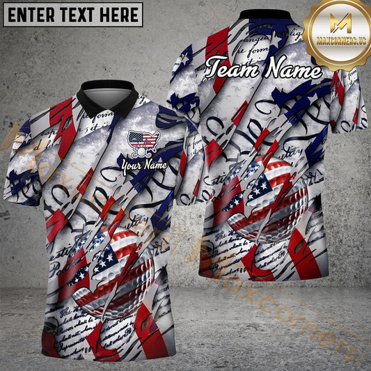 Maxcorners Golf American Patriot Customized Name, Team Name 3D Shirt