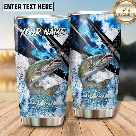 Maxcorners Fishing Tumbler Blue Camouflage Lightning Design Personalized Name Tumbler (13 Species)