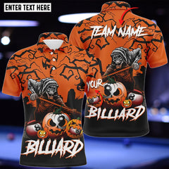 Maxcorners Billiard Black Orange Skeleton Halloween Personalized Name 3D Shirt