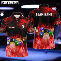 Maxcorners Billiard Balls Flame Red Personalized Name 3D Shirt