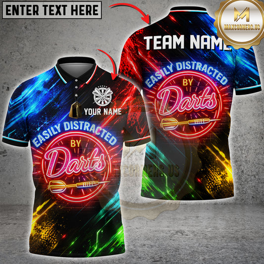 Maxcorners Darts Easily Distracted By Darts Neon Sign Design Personalized Name 3D Unisex Shirt