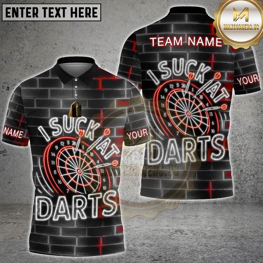 Maxcorners Darts I Suck At Darts Neon Quote Design Personalized Name 3D Unisex Shirt