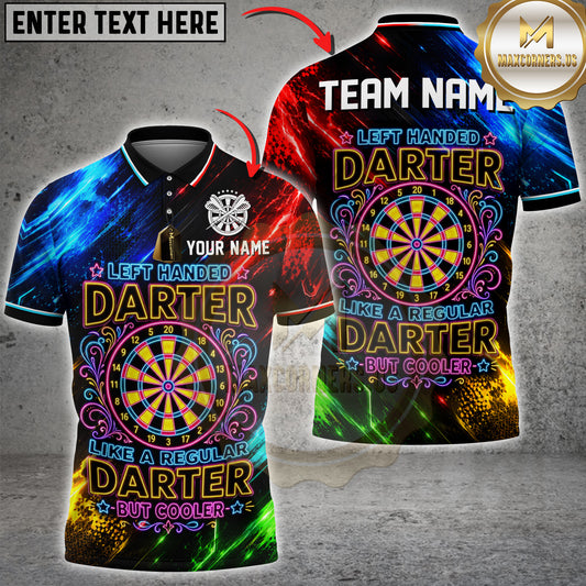 Maxcorners Darts Left Handed Darter Colorful Neon Dartboard Design Personalized Name 3D Unisex Shirt