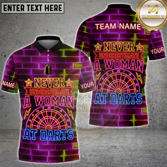 Maxcorners Darts Never Underestimate A Woman At Darts Neon Quote Design Personalized Name 3D Unisex Shirt