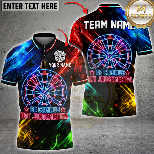 Maxcorners Darts Be Curious Not Judgemental Neon Dartboard Design Personalized Name 3D Unisex Shirt
