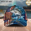 Maxcorners Fishing American Flag Wave Hook Personalized Name 3D Cap (12 Fish Species)