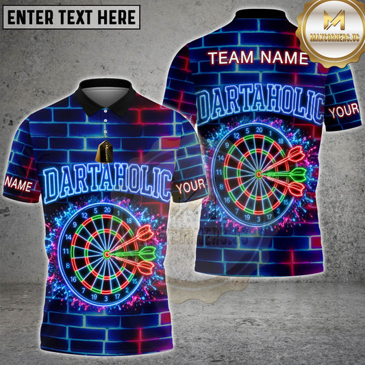 Maxcorners Darts Dartaholic Neon Dartboard Design Personalized Name 3D Unisex Shirt