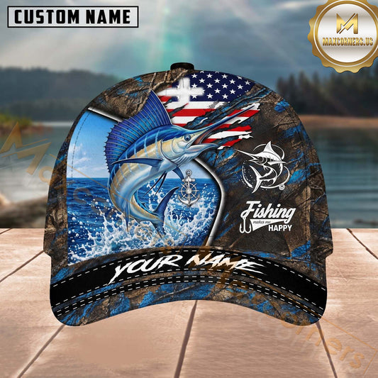 Maxcorners Fishing American Flag Camo Personalized 3D Cap