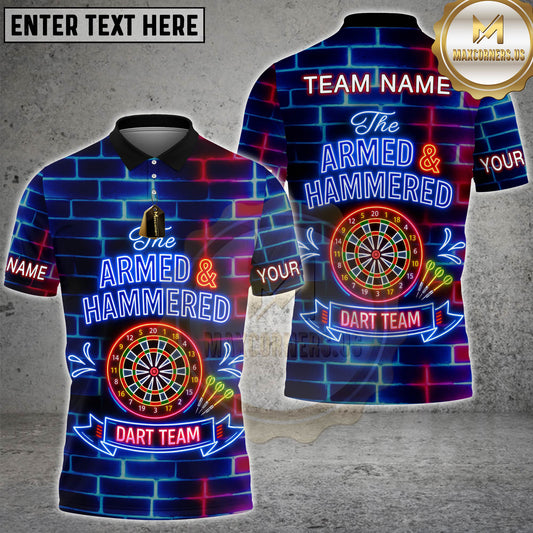 Maxcorners Darts The Armed And Hammered Neon Dart Team Design Personalized Name 3D Unisex Shirt