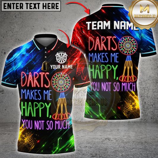 Maxcorners Darts Darts Make Me Happy You Not So Much Neon Design Personalized Name 3D Unisex Shirt