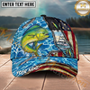 Maxcorners Fishing Ripped American Flag Boat Lure Personalized Name 3D Cap (12 Fish Species)