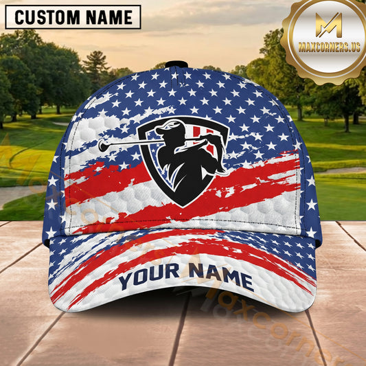Maxcorners Golf American Flag Shield Personalized Cap