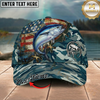 Maxcorners Fishing American Flag Blue Camouflage Personalized 3D Cap (12 Fish Species)