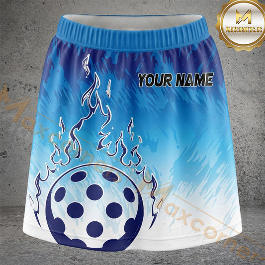 Maxcorners Pickleball Blue Ombre Flame Ball Personalized 3D Skort, Skirts With Shorts