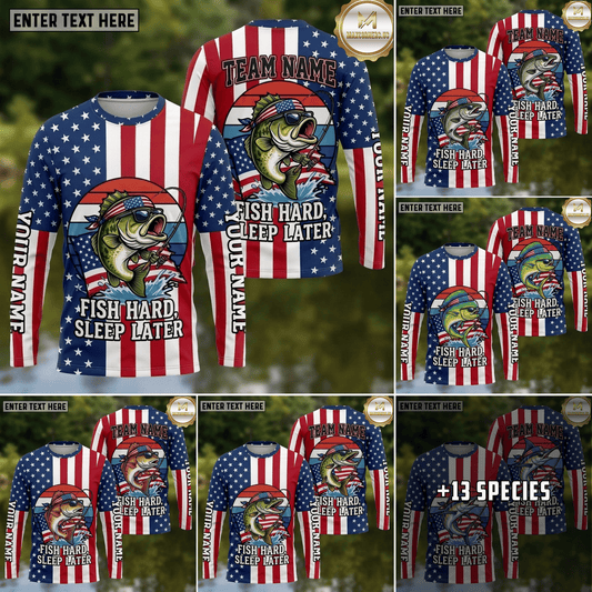 (13 Breeds) Maxcorners Fishing Red White Blue Camo Born To Fish Forced To Work Beer Design Custom Name & Team Name 3D Shirts