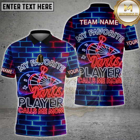 Maxcorners Darts My Favorite Darts Player Calls Me Mom Neon Design Personalized Name 3D Unisex Shirt