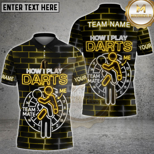 Maxcorners Darts How I Play Darts Funny Teammate Neon Design Personalized Name 3D Unisex Shirt