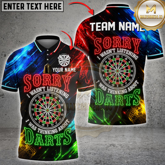 Maxcorners Darts Sorry I Was Thinking About Darts Neon Quote Design Personalized Name 3D Unisex Shirt