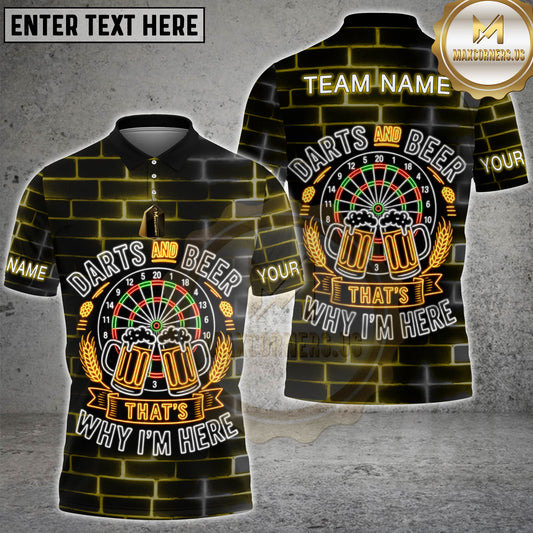 Maxcorners Darts Darts And Beer That’s Why I’m Here Neon Design Personalized Name 3D Unisex Shirt