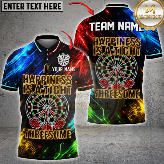 Maxcorners Darts Happiness Is A Tight Threesome Dartboard Design Personalized Name 3D Unisex Shirt