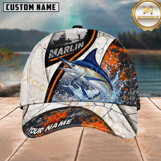 Maxcorners Fishing Orange Black Grunge Personalized 3D Cap