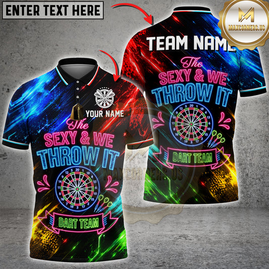Maxcorners Darts The Sexy And We Throw It Neon Dart Team Design Personalized Name 3D Unisex Shirt