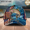 Maxcorners Fishing American Flag Wave Hook Personalized Name 3D Cap (12 Fish Species)