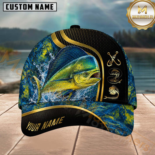 Maxcorners Fishing Blue Gold Abstract Personalized 3D Cap