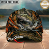 Maxcorners Fishing Woodland Camo Orange Stripe Personalized 3D Cap (12 Fish Species)