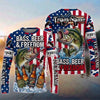 (13 Breeds) Maxcorners Fishing American Flag Fish Hard Sleep Later Bandana Sunglasses Design Custom Name & Team Name 3D Shirts