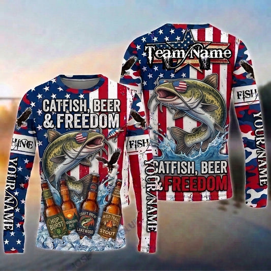 (13 Breeds) Maxcorners Fishing American Flag Fish Hard Sleep Later Bandana Sunglasses Design Custom Name & Team Name 3D Shirts