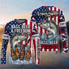 (13 Breeds) Maxcorners Fishing American Flag Fish Hard Sleep Later Bandana Sunglasses Design Custom Name & Team Name 3D Shirts