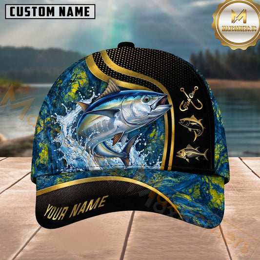 Maxcorners Fishing Blue Gold Abstract Personalized 3D Cap