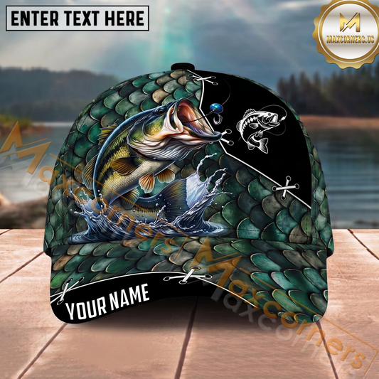 Maxcorners Fishing Lure Scale Pattern Personalized Name 3D Cap (12 Fish Species)