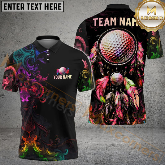 Maxcorners Golf Colorful Dreamcatcher Neon Tribal Personalized Name, Team Name 3D Shirt (4 Colors)