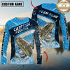 Maxcorners Fishing Dark Blue Splash Personalized Name, Team Name 3D Long Sleeve Shirt (12 Fish Species)
