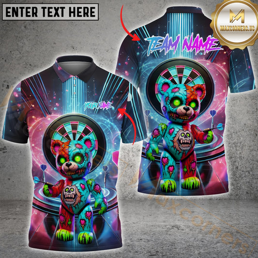 Maxcorners Darts Neon Zombie Bear Customized Name, Team Name 3D Shirt For Women