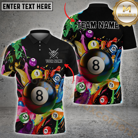 Maxcorners Billiard Colorful Personalized Name, Team Name 3D Shirt