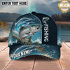 Maxcorners Fishing Blue Water Wave Personalized Name 3D Cap (12 Fish Species)