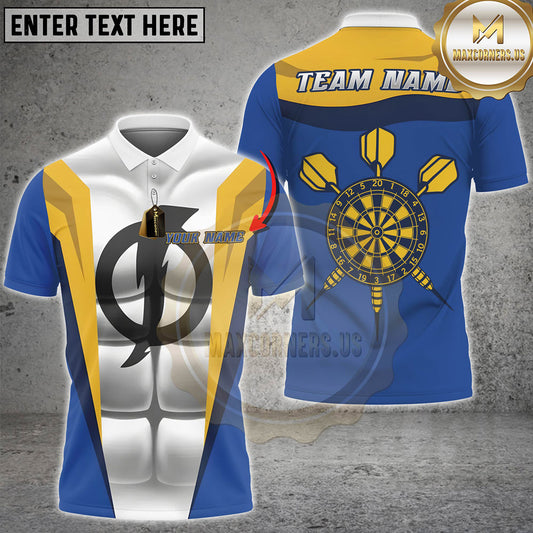 Maxcorners Darts Blue Yellow Armor Dartboard Design Personalized Name 3D Unisex Shirt