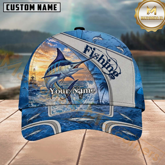 Maxcorners Fishing Ocean Sunset Personalized 3D Cap