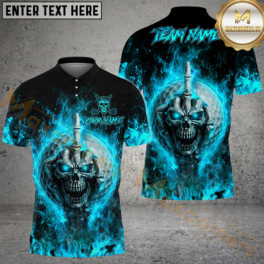 Maxcorners Golf Flaming Skull Face Skeleton Middle Finger Personalized Name, Team Name 3D Shirt (4 Colors)