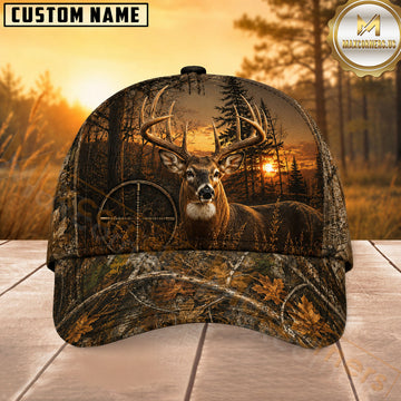 Maxcorners Hunting Sunset Target Woodland Camo Personalized 3D Cap