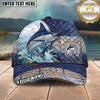 Maxcorners Fishing Olive Scale Wave Splash Circle Logo Personalized Name 3D Cap (12 Fish Species)