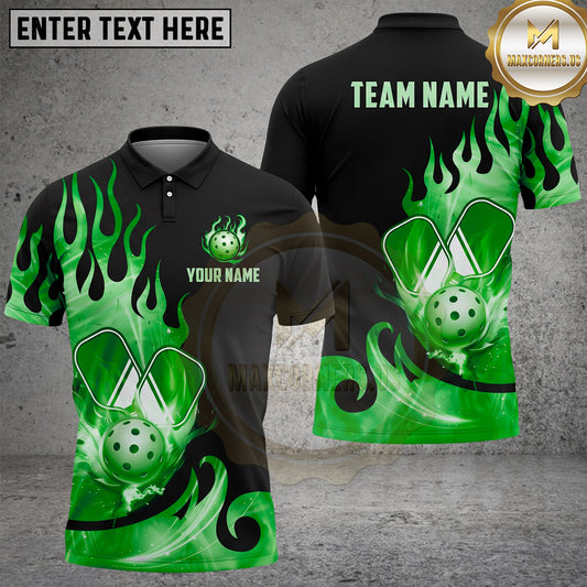 Maxcorners Pickleball Polo Flaming Paddle Ball Tribal Swirl Multiple Options Personalized Name, Team Name 3D Shirt
