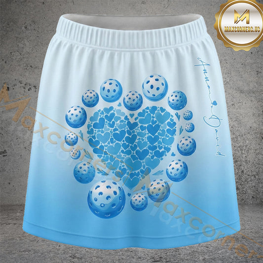 Maxcorners Pickleball Blue Paw Print Ball Pattern Personalized 3D Skort, Skirts With Shorts